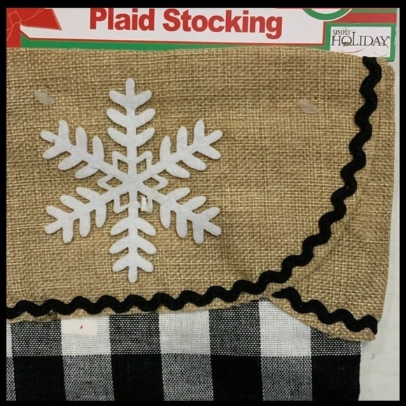 Christmas Stockings Buffalo Plaid Check Black White Burlap Set of 2 - Picture 4 of 8